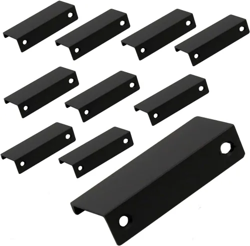 Vista 23 de Tiradores negros de 1.38 pulgadas para gabinete, 10 unidades, espacio entre agujeros de 0.63 pulgadas, tiradores de borde de aleación de aluminio