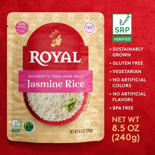 Vista 3 de Royal Authentic Thai Hom Mali Jasmine Rice – Guarnición de arroz para microondas – Arroz blanco listo para calentar – Bolsa para microondas de 8.5