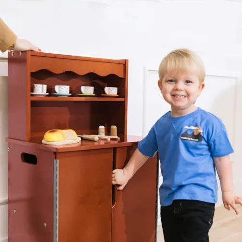Vista 10 de ECR4Kids Cocina de Juguete Armario de Almacenamiento, Set de Juego de Madera, Nogal Oscuro