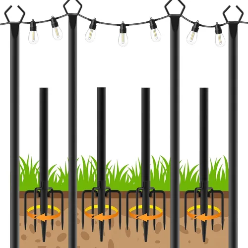 Vista 13 de Paquete de 2 postes para luces de cadena, postes para luces de cadena de 5 pies para exteriores con clips de fijación, postes de metal para luces