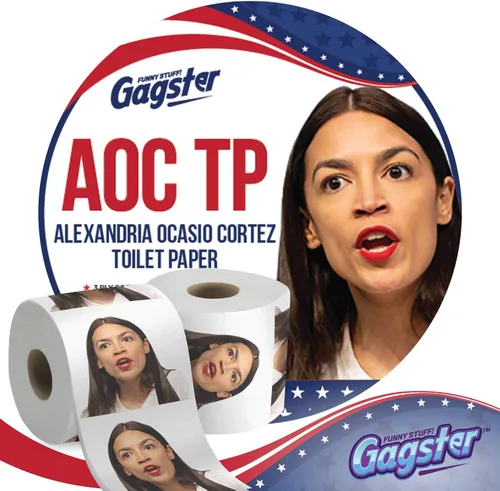 Vista 6 de Alexandria Ocasio-Cortez - Rollo de papel higiénico político divertido de Gagster – Broma de TP Regalo Demócrata y Republicano, regalos de broma