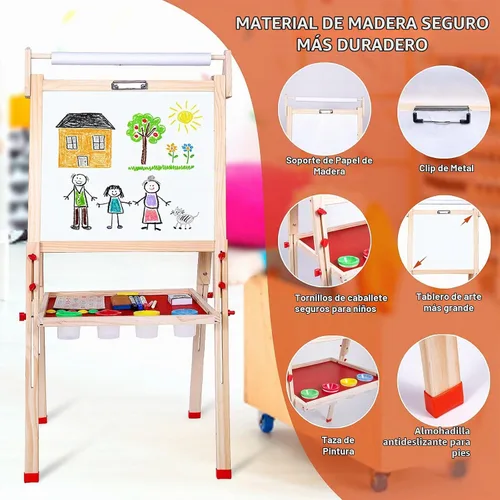 Vista 5 de Ragstone Caballete para niños con papel de tamaño doble, pizarra de tiza y pizarra negra