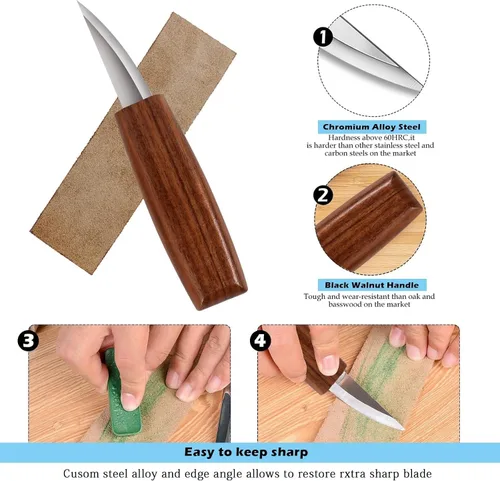 Vista 4 de Kit de tallado de madera, 23 piezas de herramientas de tallado de madera con 4 cuchillos de tallado de madera, 6 cuchillos de detalle, 6 bloques