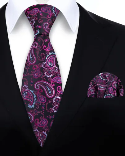 Vista 213 de HISDERN Corbatas para hombre, corbata de cachemira y bolsillo cuadrado tejido clásico floral para hombre, corbata de fiesta de boda