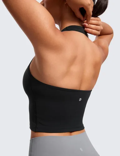 Vista 4 de CRZ YOGA - Brasier deportivo Butterluxe con cuello halter para mujer, con relleno, para entrenamiento o yoga, camiseta corta con relleno integrado