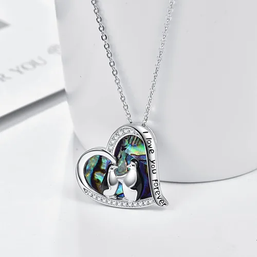 Vista 2 de TANGPOET Sea TurtleDolphinMermaidPenguin Necklace Sterling Silver Heart Moonstone Pendant Necklace Ocean Animals Jewelry Mothers Day Birthday Gifts