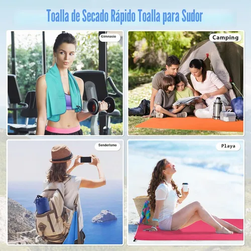 Vista 3 de Paquete de 2 toallas de viaje de microfibra, toalla de camping de secado rápido, súper absorbente, compacta, ligera, juego de toallas de gimnasio