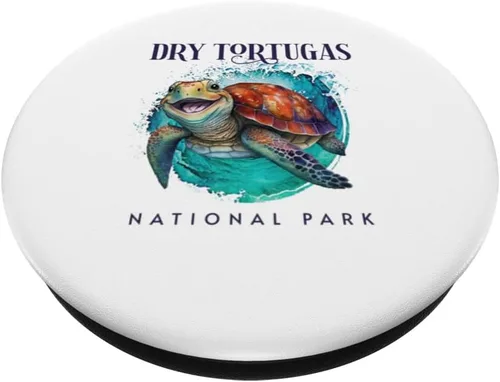 Vista 2 de Dry Tortugas National Park Watercolor Happy Sea Turtle PopSockets Swappable PopGrip
