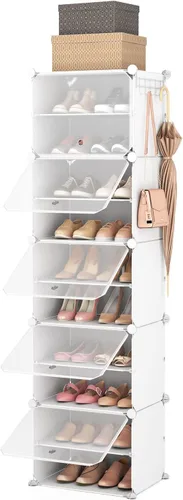 Vista 8 de ROJASOP Organizador de zapatos, organizador de zapatos portátil de 10 niveles con 2 ganchos, 20 pares de armarios de almacenamiento de zapatos