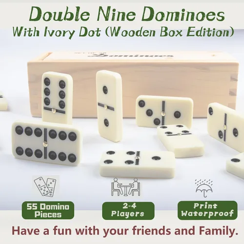 Vista 4 de Juego de dominó para adultos, juego de dominó doble nueve con estuche de madera para juegos de mesa clásicos, para familias y niños, 55 azulejos