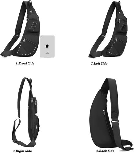 Vista 2 de NICGID Bolso bandolera en el pecho, mochila de hombro, bolsa cruzada, mochila casual para hombres y mujeres, Negro 015, Moderno" o "minimalista