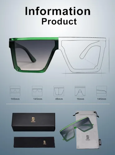 Vista 5 de SOJOS Square Big Sunglasses Women Thick Frame Flat Top Mirrored Sunnies Shades Goggle Siamese Lens SJ2117