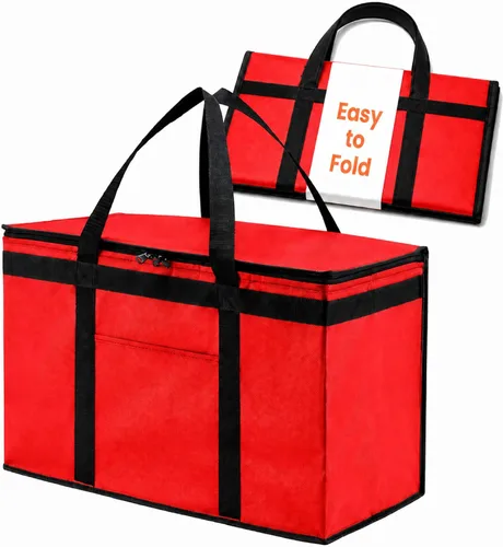 Vista 45 de Bolsa térmica XXL aislada y calentador de alimentos para entrega y compras de comestibles con parte superior con cremallera, color negro