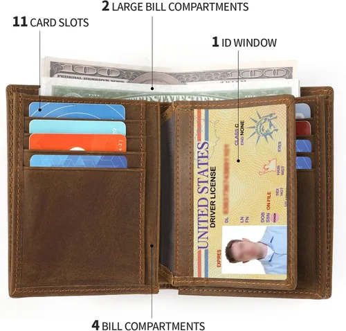 Vista 3 de Ringsun Cartera de cuero de grano completo para hombre, Marrón 2