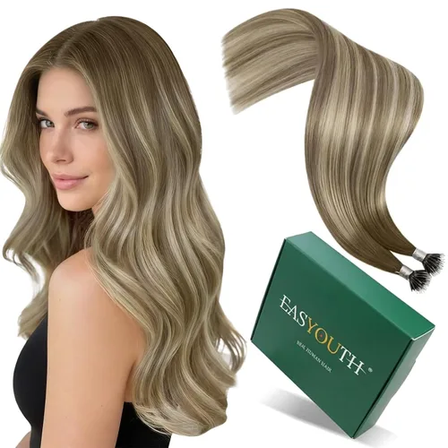 Vista 70 de Easyouth Extensión de cabello humano rubio con cola de caballo, extensiones de cabello humano rubio dorado con reflejos rubios, extensiones