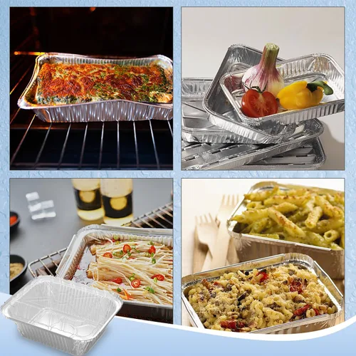 Vista 7 de iHomeSet Paquete de 25 unidades de 1 libra de sartén rectangular desechable de papel de aluminio con tapas de domo de plástico transparente de 16