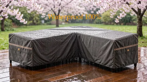 Vista 5 de Funda impermeable para sofá modular en forma de V para exteriores, resistente a los rayos UV, para muebles de patio de 5 plazas, 85 pulgadas de Gris
