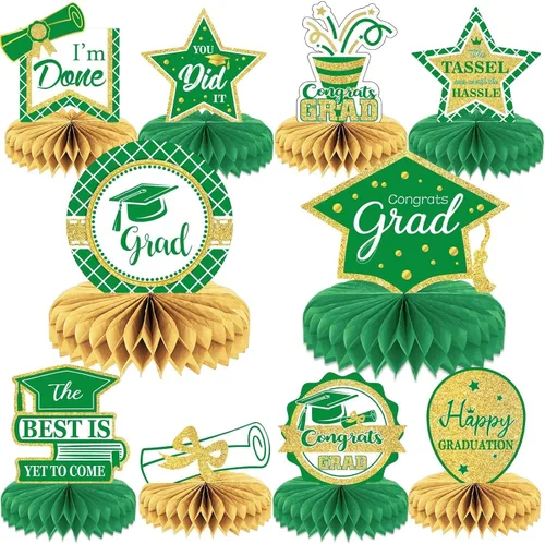 Vista 11 de 10 piezas de decoraciones de fiesta de graduación 2026 Felicidades graduados de panal de abeja centros de mesa de felicitaciones para fiesta