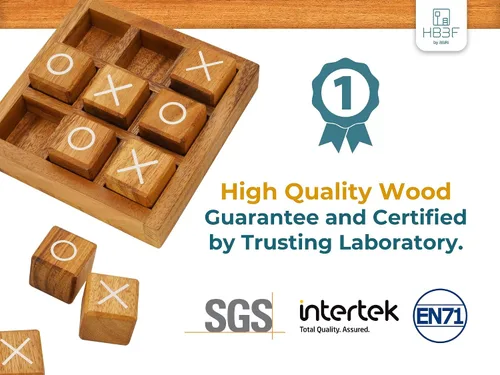 Vista 3 de BSIRI Bloques XO de madera (L) Juegos de mesa de Tic Tac Toe - Ideal para juegos de niños, juegos familiares y noches de juegos para adultos
