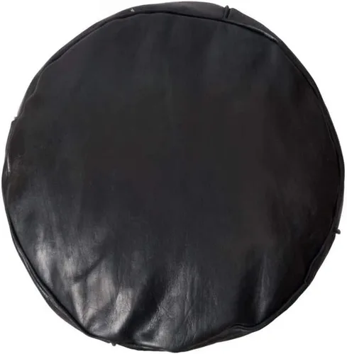 Vista 2 de Puf de cuero negro genuino sin relleno Reposapiés otomano marroquí, funda reposapiés Puf otomano súper suave hecho a mano viene en 18 x 16