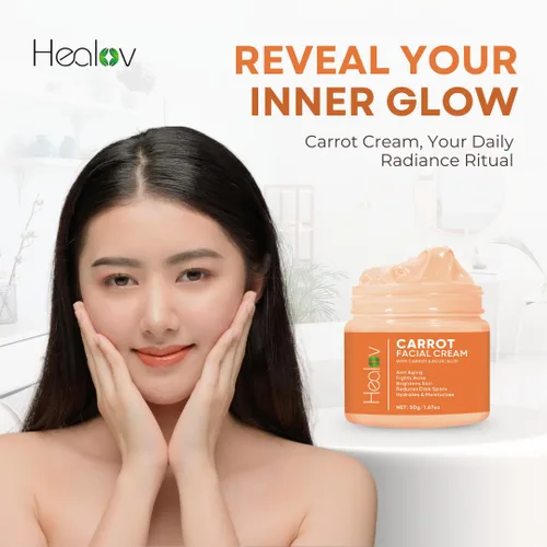 Vista 7 de Healov Crema de zanahoria – Crema iluminadora facial y corporal para manchas oscuras, tono de piel desigual y piel opaca – Loción hidratante