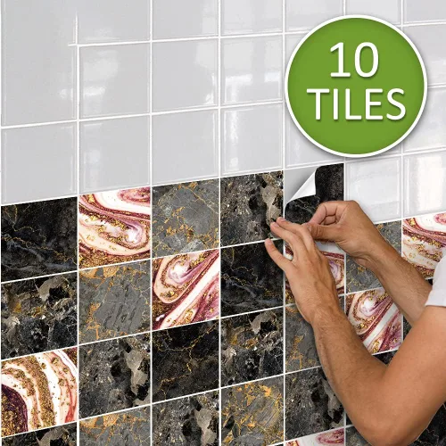 Vista 3 de Alwayspon 10 calcomanías de transferencia de azulejos de vinilo con efecto mármol, 6 x 6 pulgadas, calcomanías autoadhesivas para decoración de baño