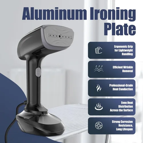 Vista 4 de Vaporizador de tela portátil potente - 1800W con placa de calentamiento rápido de cerámica, planchado y removedor de arrugas 2 en 1, boquilla