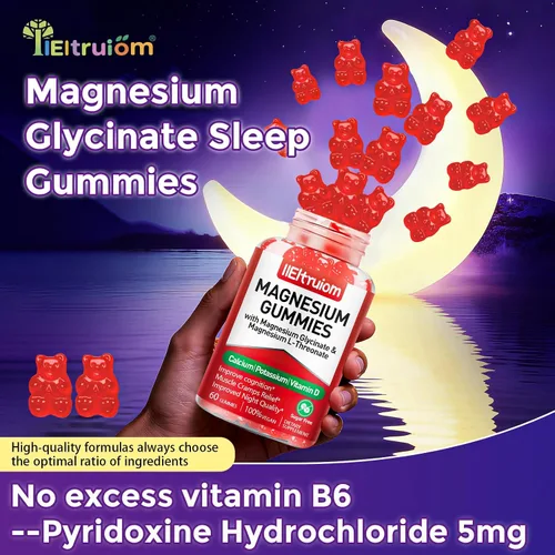 Vista 3 de Complejo de magnesio liposomal de 190 mg para niños por porción, glicinato de magnesio con L-treonato, vitamina D3, CoQ10, gomitas de L-treonato