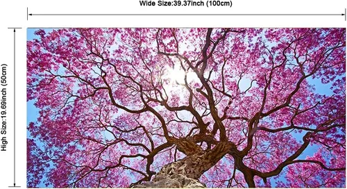 Vista 7 de Pyradecor Lienzo decorativo grande de árbol de cerezo rosa para pared, diseño de paisaje de ramas florales moradas, paisaje de naturaleza moderna