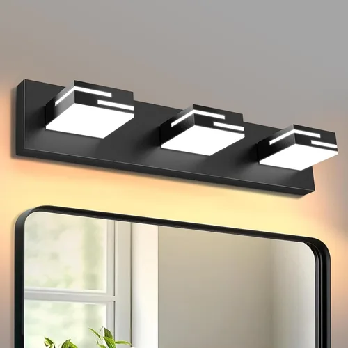 Vista 26 de Lámparas LED modernas para tocador de baño, 2 luces regulables de 15 pulgadas, color negro mate, para accesorios de iluminación de baño sobre