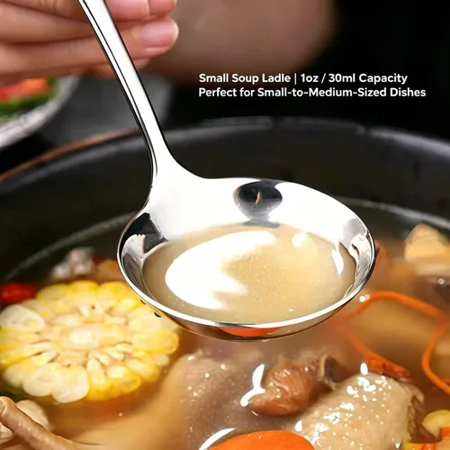 Vista 4 de Cucharón pequeño, cucharón para servir sopa de salsa pequeña de Cucharón de salsa para salsas o cuchara de sopa para servir, plata (paquete de 2)