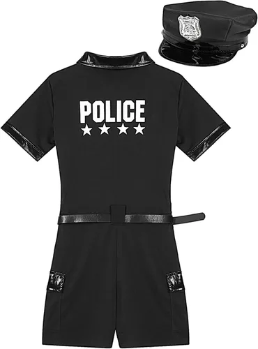 Vista 6 de Disfraz de oficial de policía para mujer, uniformes de policía para Halloween, juego de roles Negro