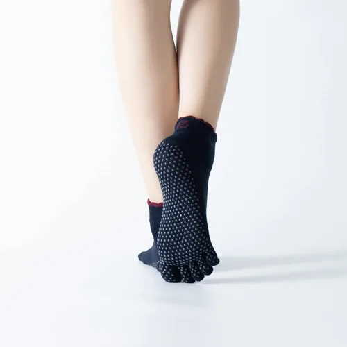 Vista 2 de Calcetines de yoga con dedos de pilates con empuñaduras para mujer, antideslizantes, acolchados, florales, calcetines tobilleros para baile de ballet