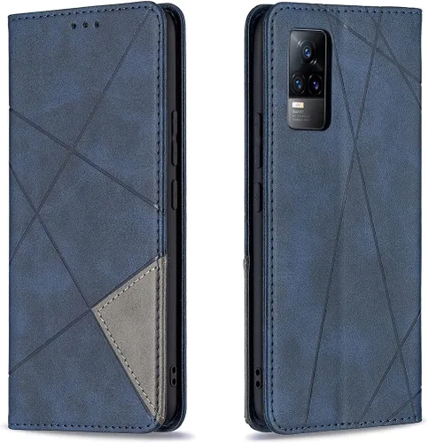 Vista 24 de Funda con tapa para Vivo Y11, Y15, Y12 e Y17, diseño de rombos de piel sintética, con función atril, cierre magnético, para Vivo Y11/Y15/Y12/Y17