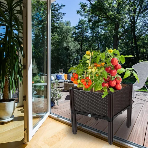 Vista 2 de Jardineras elevadas para plantas al aire libre con patas, jardineras rectangulares elevadas, jardín, patio, balcón, terraza para plantar flores