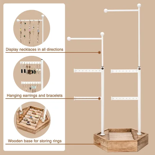 Vista 5 de Soporte organizador de joyas, soporte de 6 niveles para joyas con altura ajustable, organizador de exhibición y almacenamiento para aretes, anillos