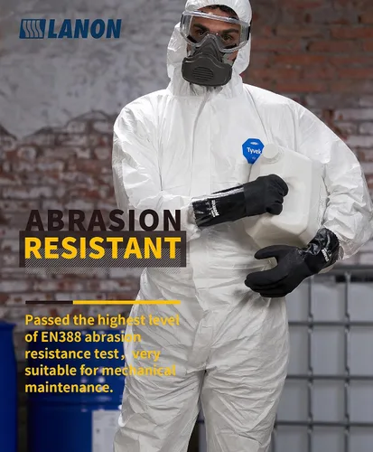 Vista 3 de LANON Guantes de nitrilo resistentes a productos químicos, guantes de goma reutilizables de alta resistencia con palma texturizada de microespuma