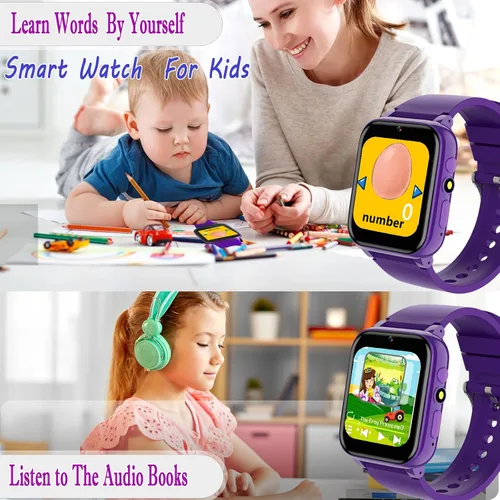 Vista 5 de iCHOMKE Reloj inteligente para niños, reloj inteligente para niñas y niños con 26 juegos, grabadora de video y reproductor, calendario podómetro