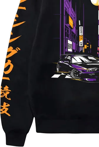 Vista 4 de SOLY HUX Sudadera con capucha para hombre con estampado de letras de automóvil, manga larga, cordón, Negro