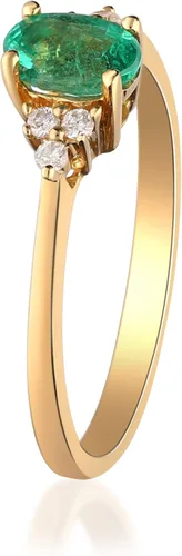 Vista 2 de Gin Grace - Anillo de compromiso de oro amarillo de 10 quilates con diamantes reales para aniversario estilo de compromiso I1 con esmeralda natural