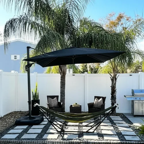 Vista 51 de PURPLE LEAF Sombrilla de patio de 8 pies para exteriores, sombrilla voladiza cuadrada de aluminio con rotación de 360 grados para jardín, terraza