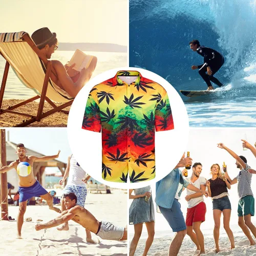 Vista 5 de Camisa hawaiana de 2 piezas para hombre, camisa de manga corta con botones