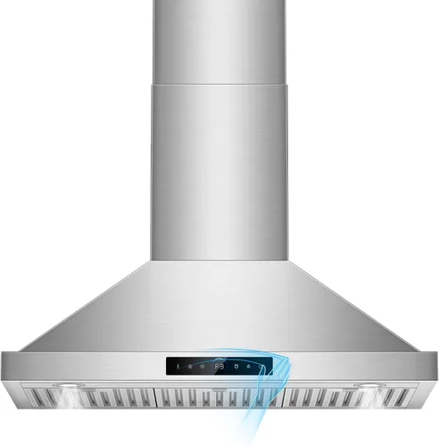 Vista 26 de Campana extractora de isla de 36 pulgadas, montaje en techo de 1200 CFM con detección de gestos de 4 velocidades y control táctil, campana