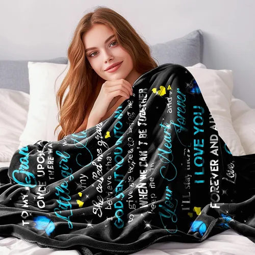 Vista 2 de WSYEAR Regalos para novio, regalo de cumpleaños para novio, manta con texto en inglés "I Love You", regalos para él, aniversario, Navidad, Día