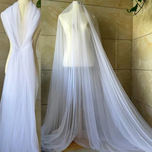 Vista 8 de Calidad novia viel perlas tul 180"x63" para vestidos blanco (marfil claro) Tull tela