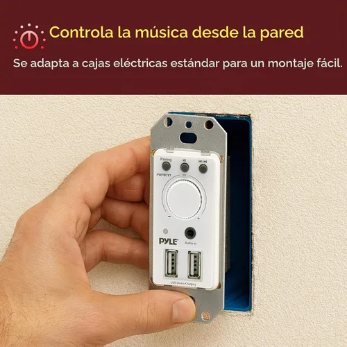 Vista 4 de Receptor de audio Bluetooth integrado a la pared PWPBT57 Pyle, entrada auxiliar para sistemas de sonido