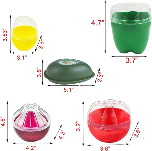 Vista 6 de 5 recipientes de almacenamiento con forma de frutas y verduras para refrigerador, aguacate, pimienta verde, tomate, limón y cebolla