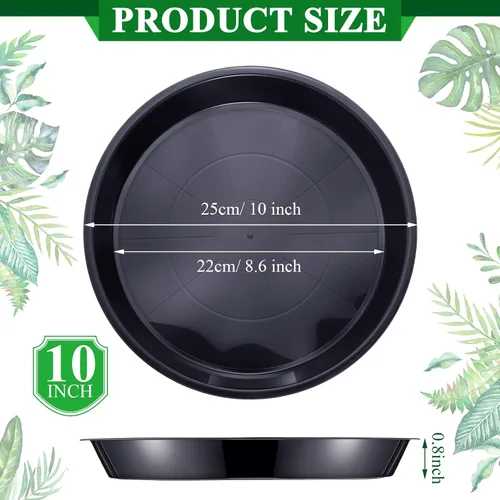 Vista 2 de Sawysine Paquete de 15 platillos redondos de plástico para plantas, platillos negros para macetas, plato grueso para plantas, bandeja de agua