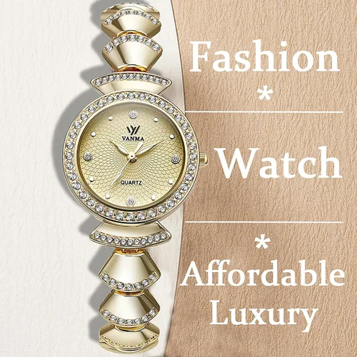 Vista 5 de 1080P Reloj dorado para mujer, esfera redonda pequeña, reloj de pulsera de cadena de diamantes de imitación ajustable, impermeable, reloj de pulsera