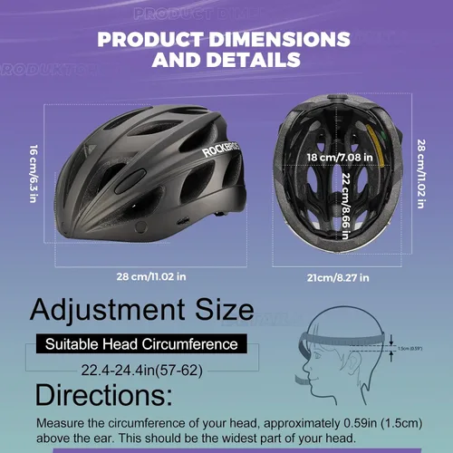 Vista 8 de ROCKBROS - Casco de bicicleta para hombres y mujeres adultos con ajuste sugerido de 58-65cm, gafas magnéticas desmontables y visera solar, ligero Ti